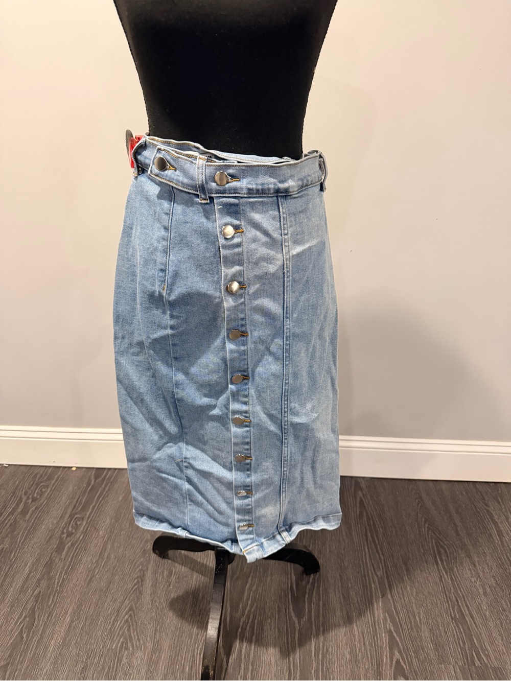 Fashion Nova Light Blue Button-Front Denim Midi Skirt